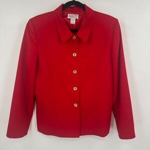 Pendleton Red Wool Blazer Jacket Gold Buttons Career Size 14 Bold Statement